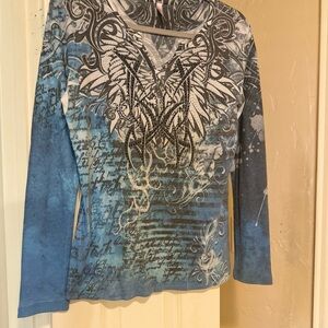 Kiara Blue and Black Graphic Long Sleeve Top